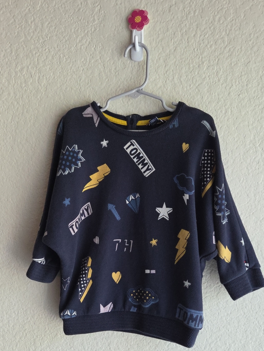 Tommy Hilfiger Navy Graphic Kids Sweatshirt with Yellow & Light Blue Accents
